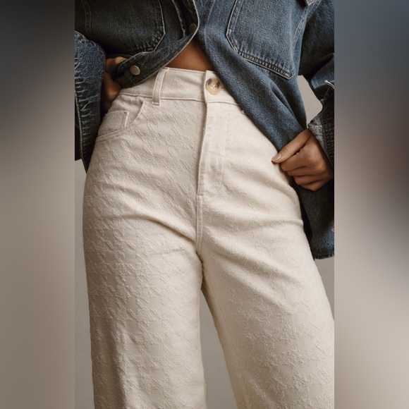 NWT Anthro Pilcro The Skipper High-Rise Crop Wide-Leg Jeans 28 Cream Houndstooth - Picture 4 of 12